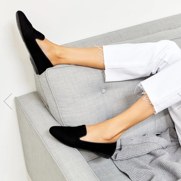 Birdies Shoes - Birdies The Heron Black Velvet Flat Slipper